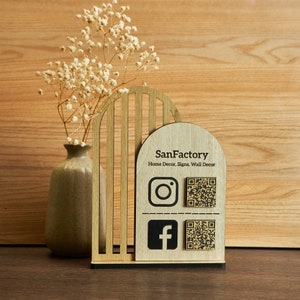 Benutzerdefinierter QR-Code aus Holz, Personalisierte Business Social Media, Scan to Pay, Scan to Webstie, Zahlungsschild, Büro-Schreibtisch - Türschild