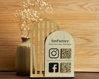 Wooden Custom QR code , Personalized Business Social Media , Scan to Pay , Scan to Webstie , Payment Sign , Office Desk - Door Sign