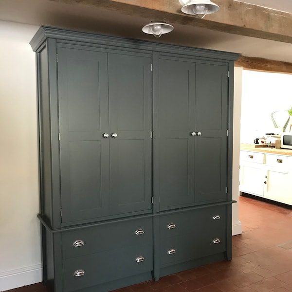 Larder - Kitchen Cupboard, 4 door 4 drawer, free standing, painted