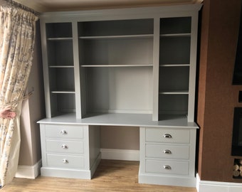 Bookcase office desk unit with 6 drawers