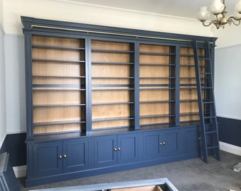 Bookcase cupboard with 8 doors, ladder, oak faced MDF backboards