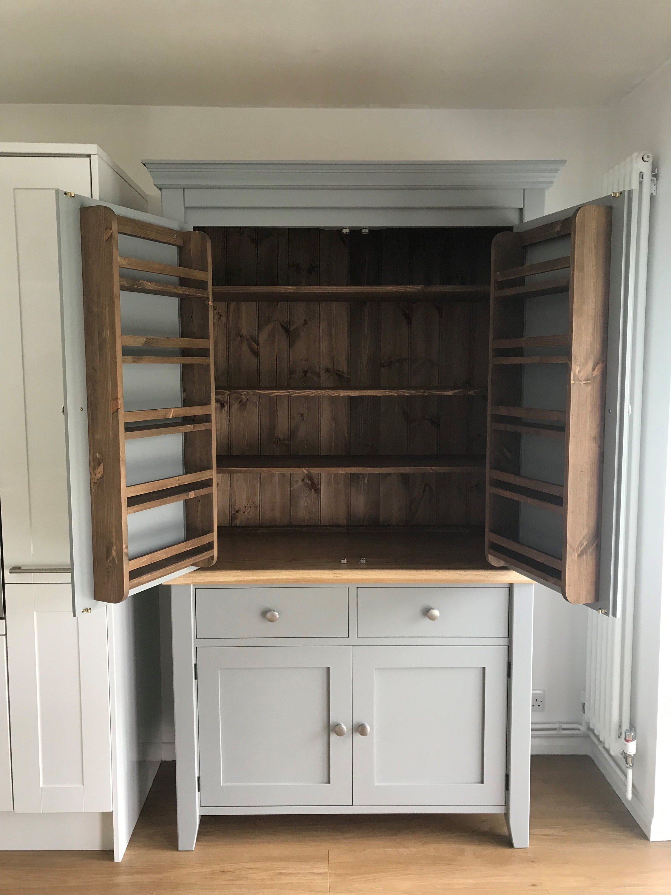 Larder - Kitchen Cupboard, 4 Door 2 Drawer, Oak Top, Free Standing ...