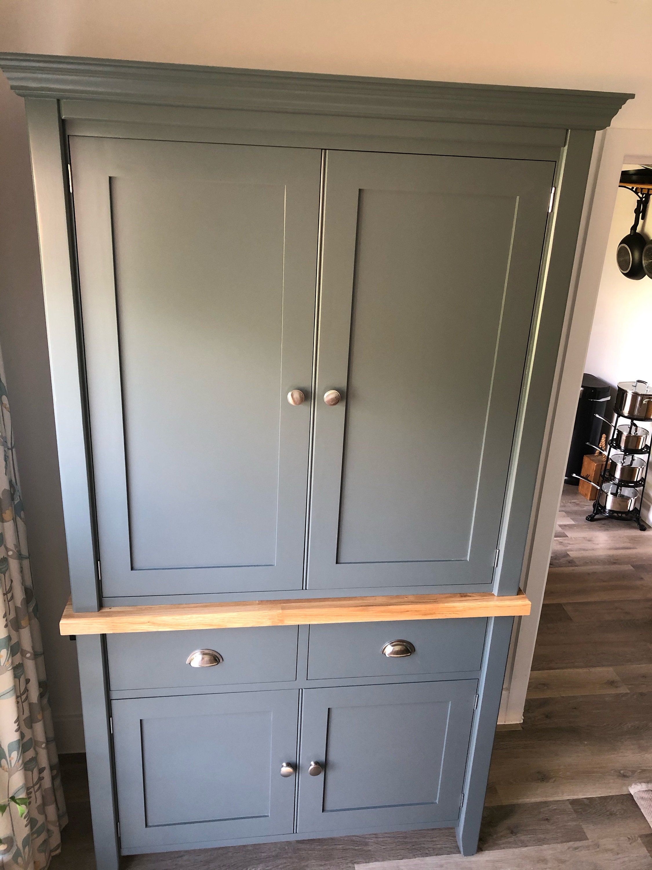 Larder - Kitchen Cupboard, 4 Door 2 Drawer, Oak Top, Free Standing ...