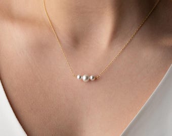 Minimalist Freshwater Pearl Necklace – Bridal Jewelry, 14K Gold Hypoallergenic Jewelry
