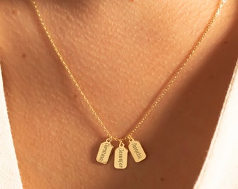 14k Gold Tag Bar Name Necklace & Initial Pendant, Personalized Multiple Name Choker For Women, Gift For Christmas 2025, Perfect Gift