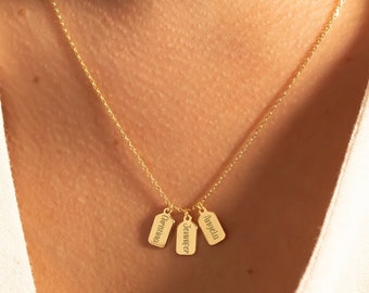 14k Gold personalisierte Tag Name Halskette & Bar Anfangsanhänger, mehrere Name Choker für Frauen, perfektes Geschenk für den Muttertag