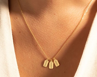 14k gouden gepersonaliseerde tag naam ketting & bar eerste hanger, meerdere naam choker voor vrouwen, perfect cadeau voor Moederdag cadeau