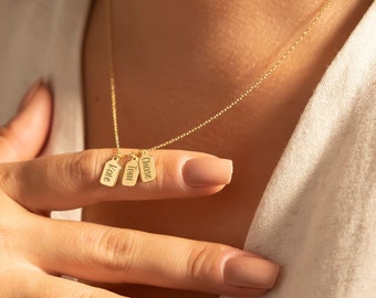 14k Gold Tag Bar Namenskette & Initialenanhänger, personalisierter Halsband mit mehreren Namen für Frauen, Geschenk für Weihnachten 2023, perfektes Geschenk