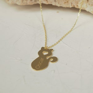 14k Goldkatzenhalskette, sitzende Katzennamenhalskette, kleine Kittykatzenanhänger, Geschenk für Tierliebhaber Schmuck, Weihnachtsgeschenk