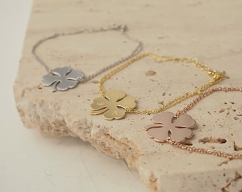 Pulsera de oro macizo de 14 k con inicial de trébol: regalo personalizado para el Día de San Patricio