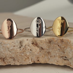 14K Gold Birth Month Flower Ring for Mom, Personalized Mother&#39;s Day Jewelry, Customized Signet Ring, Handmade