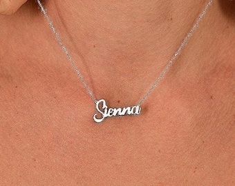 Collar con nombre personalizado en oro macizo de 14 k: colgante con escritura a mano