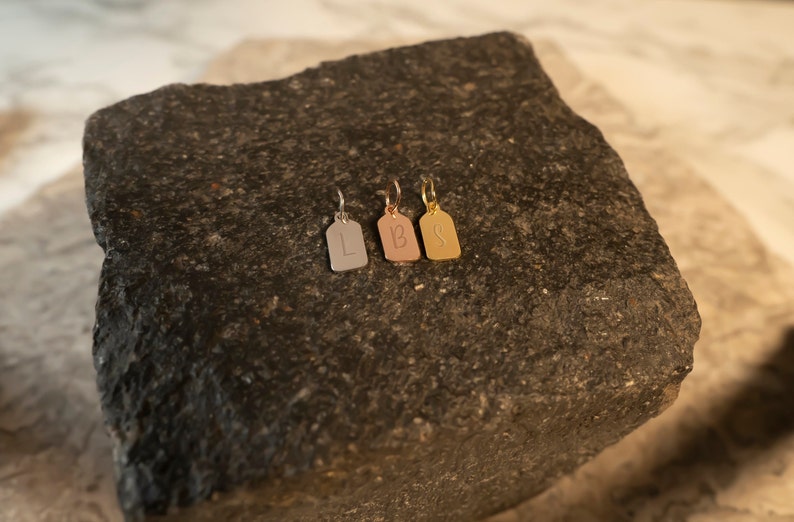 Tag Bar Only Pendant, 14k Gold Personalized Bar Charm Pendant Chainless ...