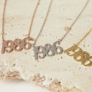 14k Gold Personalized Year Number Necklace, Wedding Date Necklace, Dainty Charm Necklace, Personalized Jewelry, Birthday Gift