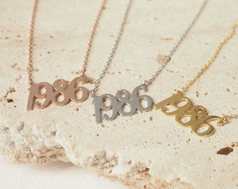 14k Gold Personalized Year Number Necklace, Wedding Date Necklace, Dainty Charm Necklace, Personalized Jewelry, Birthday Gift