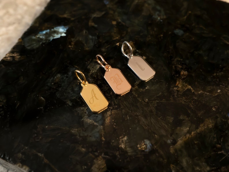 Tag Bar Only Pendant, 14k Gold Personalized Bar Charm Pendant Chainless ...