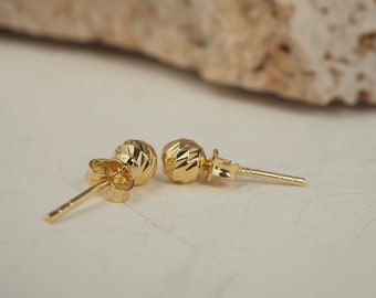 14k Solid Gold Ball Stud Earrings: Dainty 5mm Round Studs
