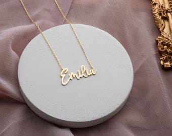 14k Gold Custom Name Necklace: Personalized Initial Pendant