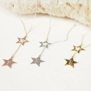 14k Solid Gold Initial Stern Halskette: Personalisierter Buchstabe Anhänger