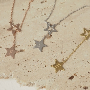 14k Solid Gold Anfang Stern Halskette, individuelle Brautjungfer Schmuck, personalisierte zierliche Anhänger, Muttertagsgeschenk