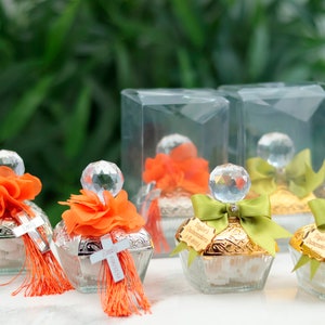 Luxury Crystal Wedding Favor Dish with Ribbon Tag, Elegant Guest Gift Jar, Personalized Candy Holder for Weddings & Parties