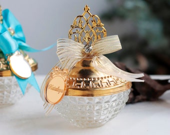 Personalized Candy Jar Favor with Gold Lid, Baby Shower and Party Gifts, Unique Special Design  Candy Dish Favors, ,Bulk Favor for Guests