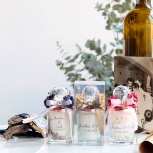 Luxury Wedding Candle Favors | Elegant Crystal Glass Candle with Ribbon and Flower | Perfect Guest Gifts