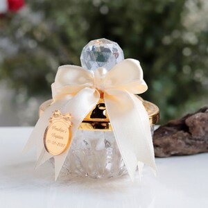 Personalized Candy Jar Wedding Favors, Elegant Guest Gift with Ribbon & Tag, Crystal Lid Favor for Bridal Shower, Engagement, Reception