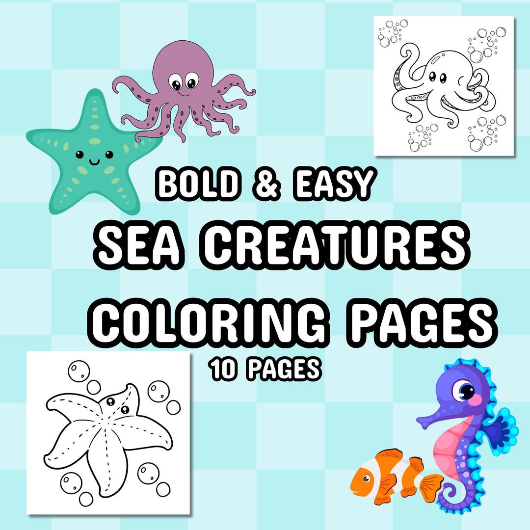 Sea Creatures Ocean Coloring Pages for Kids, 10 Relaxing Coloring Pages ...
