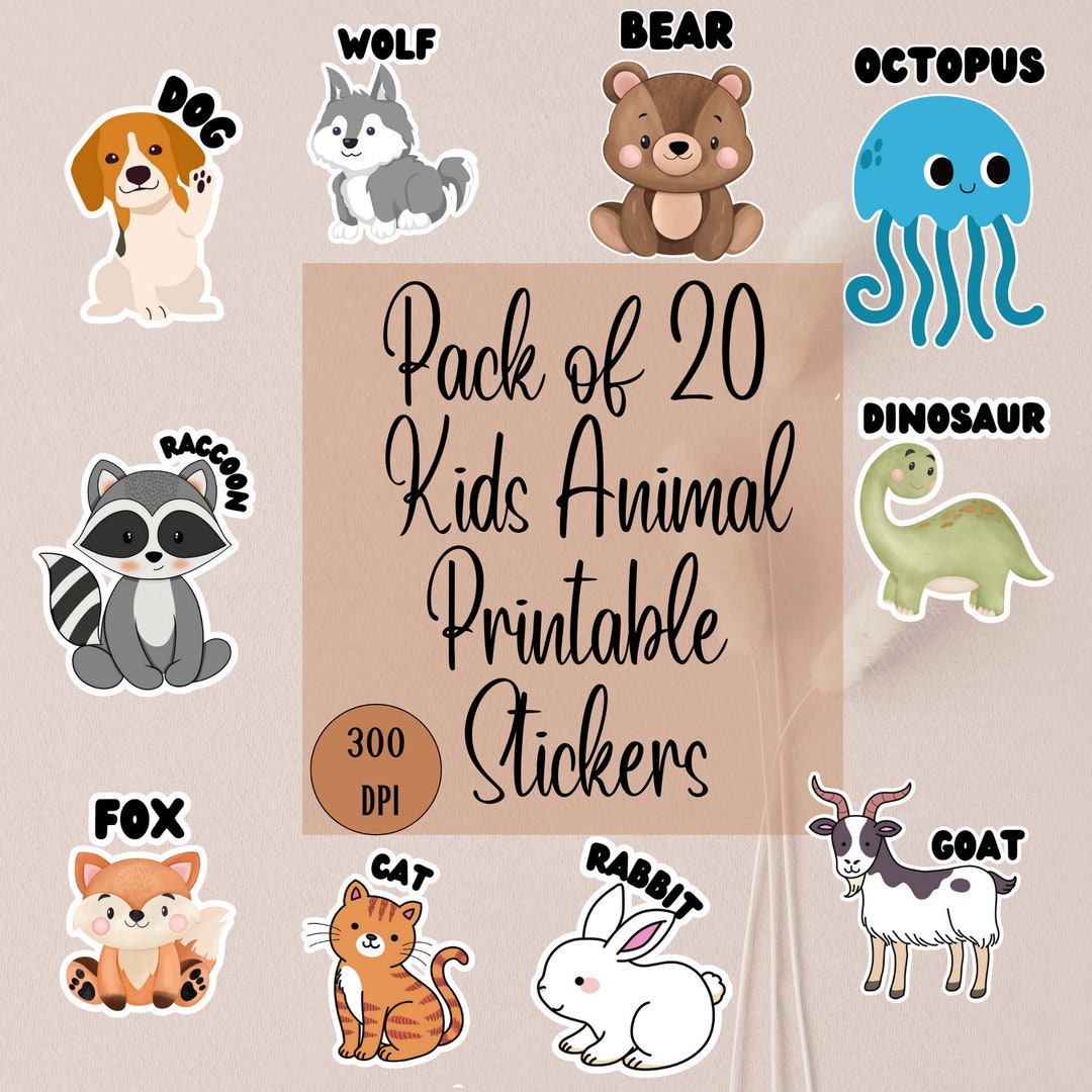 Printable Kids Animal Stickers Printable Stickers for Etsy