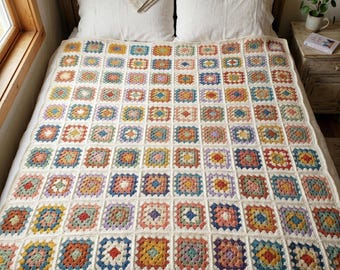 Handgemachte bunte Häkeldecke, gemütlicher Oma-Quadrat-Wurf, Boho Couch-Decke, weiche ästhetische afghanische, Schlafzimmer-Dekor-Decke, Winter-Decke