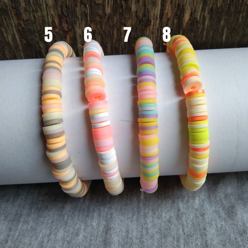Heishi bead bracelet stack, multi colour fimo bracelets,gift for friends,beaded friendship bracelet,polymer clay bracelet,clay bead bracelet image 3