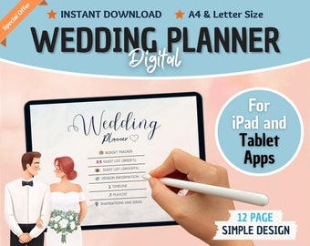 12 Page Digital Wedding Planner: Hyperlinked, Minimalist (PDF)