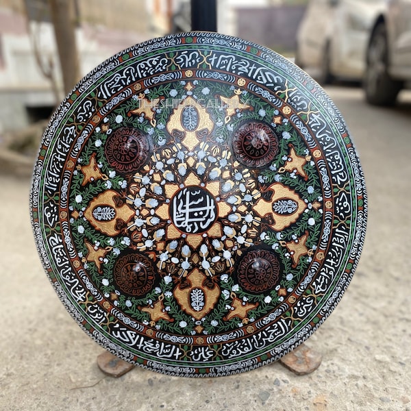 Mughal Islamic Indo Persian Arabic inscription Shield Handicraft Shield Unique