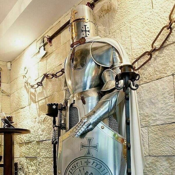 6 Feet Knights Templar Suit Of Armour Medieval Roman Armor Suit Solid Steel With Complete Stand Home Decor Polishing