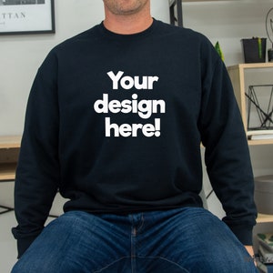 Gildan 18000 Mockup | Gildan black Sweatshirt Mockup | Gildan 18000 man model | Gildan black SF000 | Gildan 18000 male model mockup |