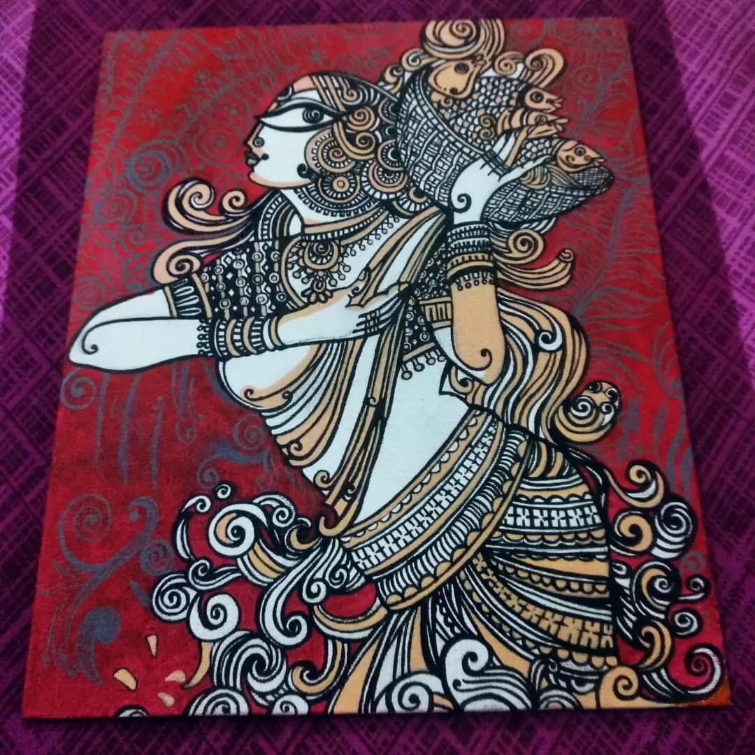 Kalamkari Painting Acrylic on Canvasmodern Artwomen Etsy