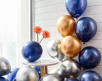 Globos AZUL MARINO de 10 pulgadas con cromo dorado, cromo plateado, confeti, globos para fiestas de cumpleaños infantiles, aniversario