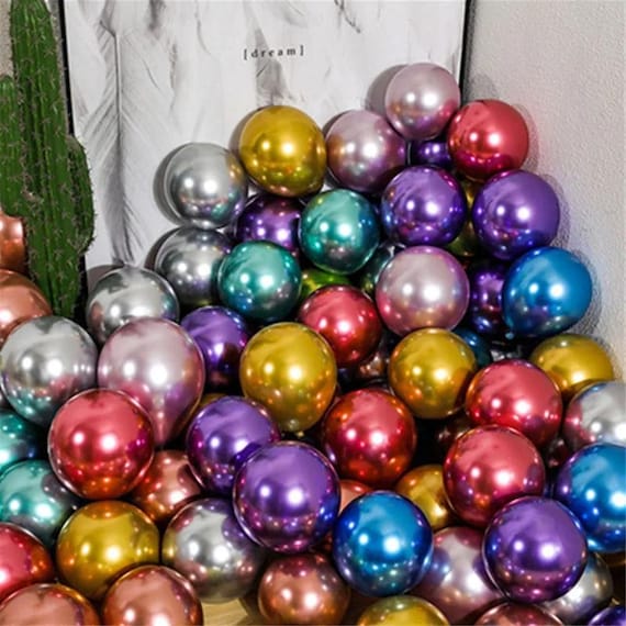 100 Chrome Metallic Balloons Metal Effect Latex Baloons For Parties And Weddings - Metal Effect 5 inch Balloons