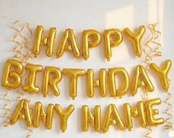Personalize Custom HAPPY BIRTHDAY Balloons Gold Letter Banner Bunting Party Decoration Balloons Foil Self-Inflating