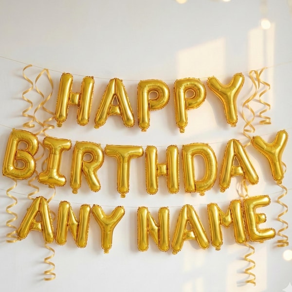 Personalize balões de feliz aniversário personalizados, letras douradas, faixas, decoração de festa, balões de alumínio, autoinfláveis