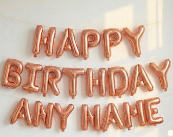 Personalize Custom HAPPY BIRTHDAY Balloons Gold Letter Banner Bunting Party Decoration Balloons Foil Self-Inflating