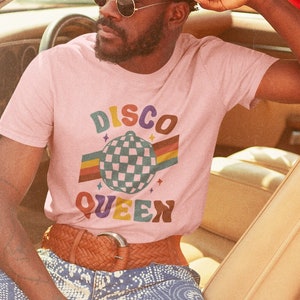 Disco Queen Shirt, 70s Party Shirt, Pink Disco Shirt, 70s Clothing, 70s Fashion, Disco Party Tee, Men&#39;s Disco Tee, Retro Shirt, Vintage Tee