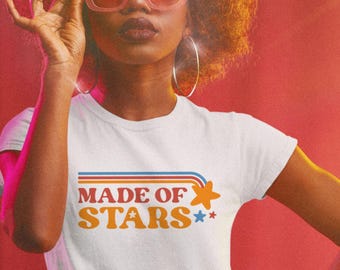 Made of Stars Shirt, 70s Party Shirt, 70s Clothing, 70s Fashion, Disco Party Tee, Retro Shirt, Retro Vintage Graphic Shirt, space galaxy Tee