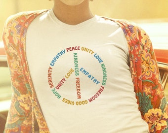 Peace Love Shirt, Inspirational Peace Sign Tee, 70s Party Shirt, 70s Clothing, 70s Fashion, Groovy Shirt, Graphic Tee Vintage, 70s Disco Tee