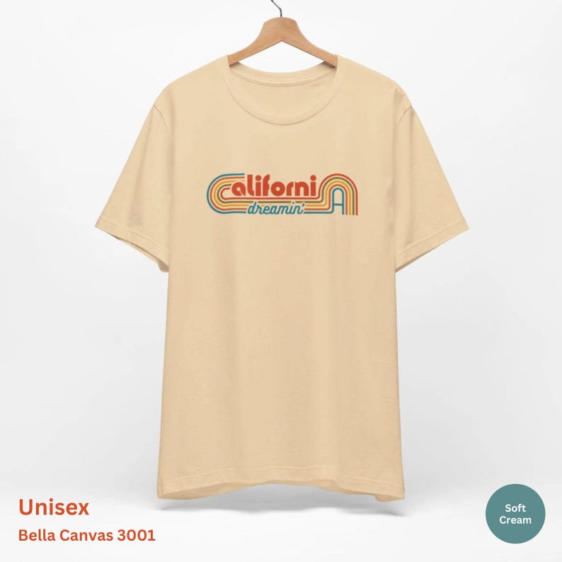 California Dreamin Tee, Cali Shirt, 70s Clothing, 70s Fashion, Beach Tshirt, Retro Tee, Men's 70s Shirt, Vintage Shirt, Folk Rock Band Tee afbeelding 4