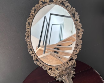 Antique Belle Époque Table Mirror – Bronze Floral Vanity Decor, 1920s