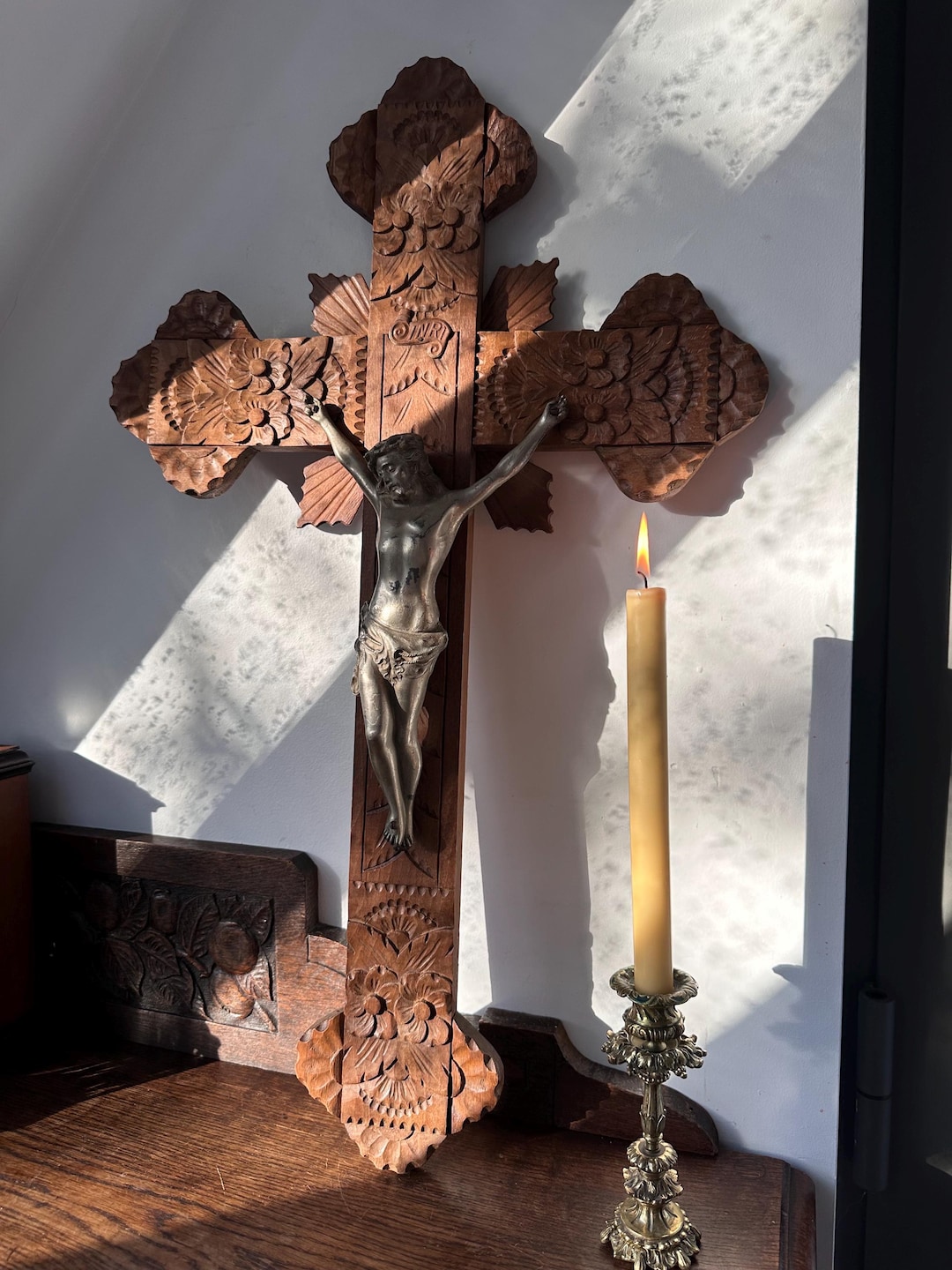 RESERVED for Customer | Antique Hand-carved Alpine Crucifix With