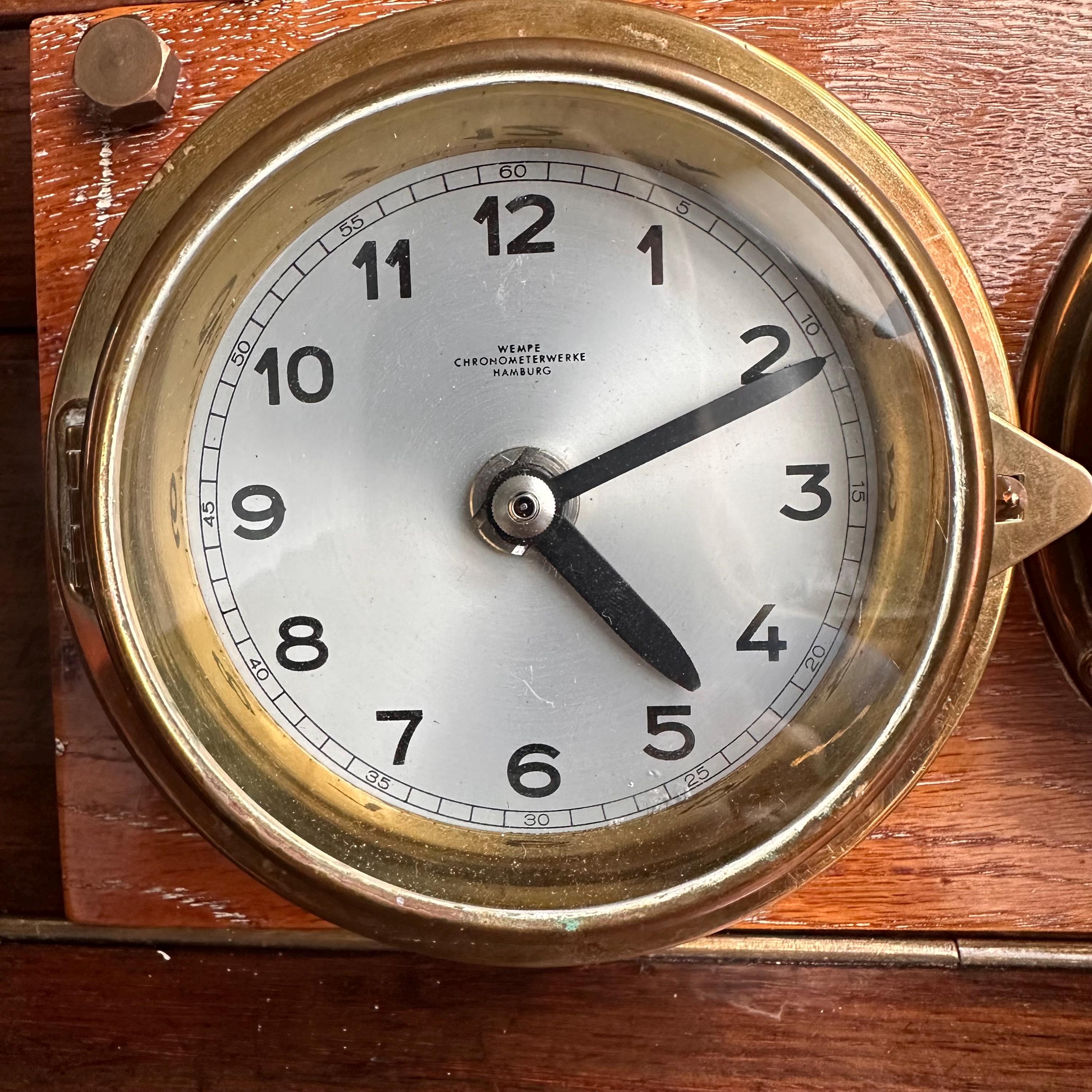 Wempe Hamburg Brass Ship Clock & Barometer Set – Vintage Nautical