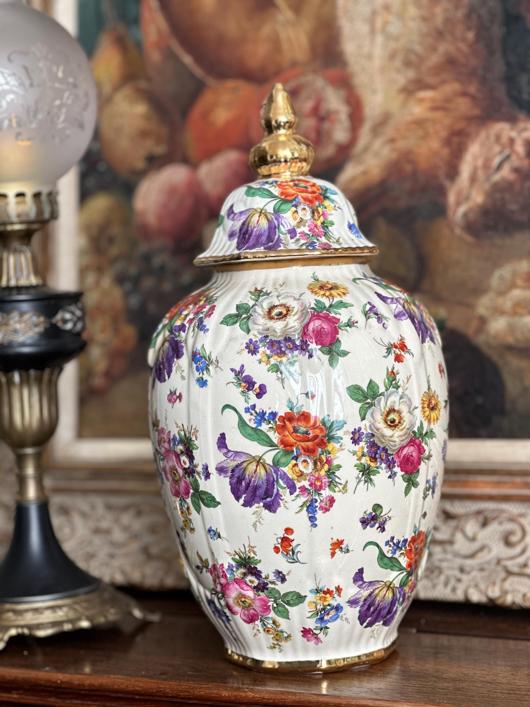 Vintage Boch Frères Fleur De Saxe Vase: Large Belgian Floral